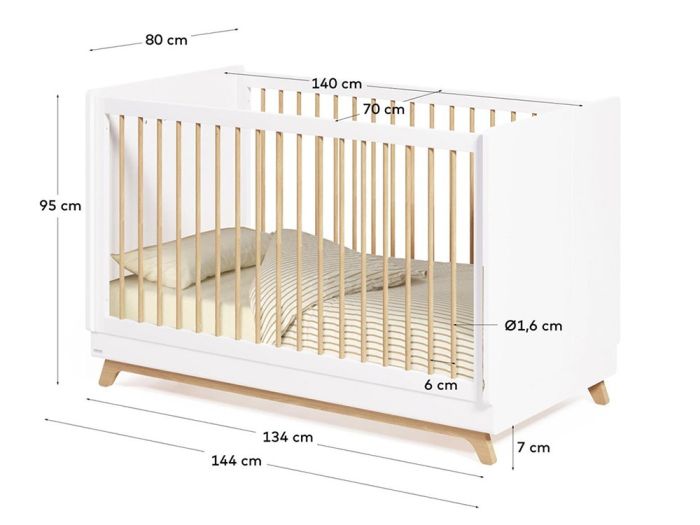 Cuna Convertible Madera Haya Lacada Blanco, 144 Cm