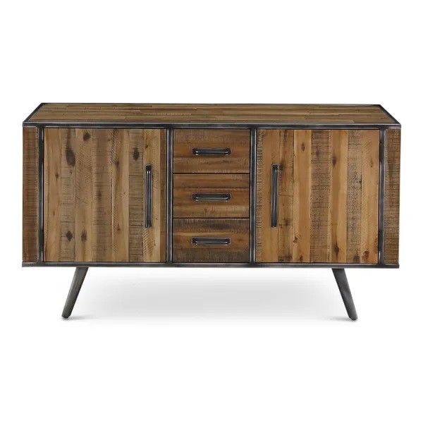 Aparador Cusco 3 Cajones 2 Puertas Madera Acacia Metal, 145 Cm