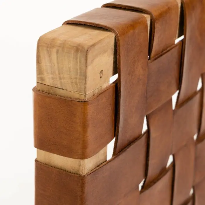 Cabecero Cama Madera Teca Natural Piel Cognac, 153 Cm