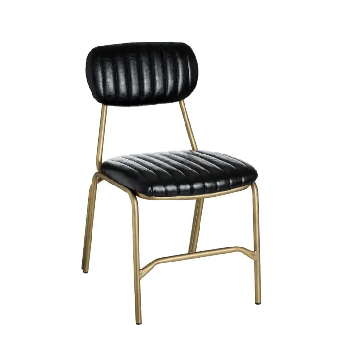 Silla Vintage Polipiel Negro Metal Dorado