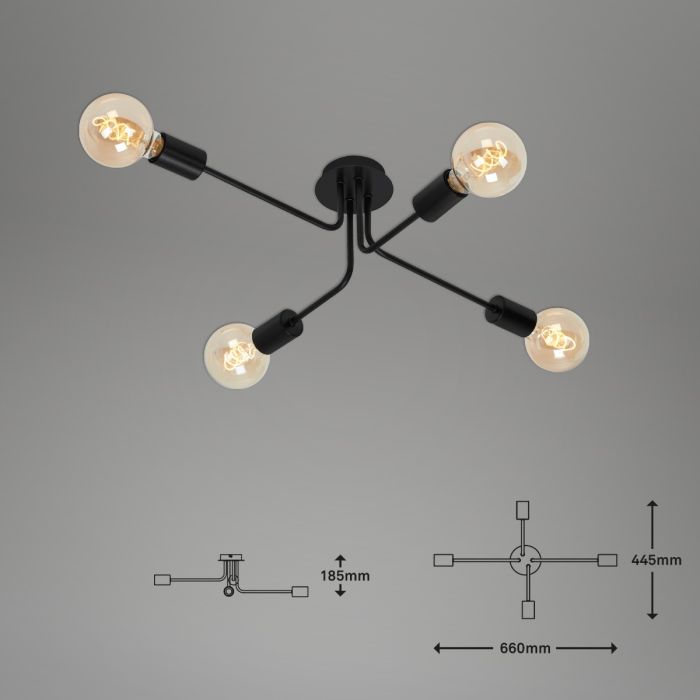 Foco 67 Cm E.27  4 Brazos Metal Negro, 66 Cm