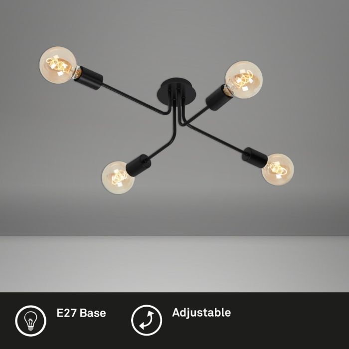 Foco 67 Cm E.27  4 Brazos Metal Negro, 66 Cm
