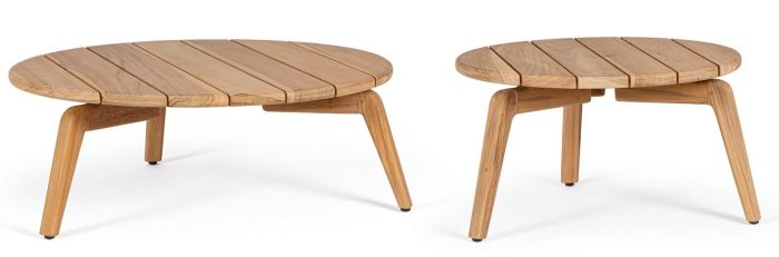 Set 2 mesa centro exterior nórdica en madera de teca natural con sobre de listones.