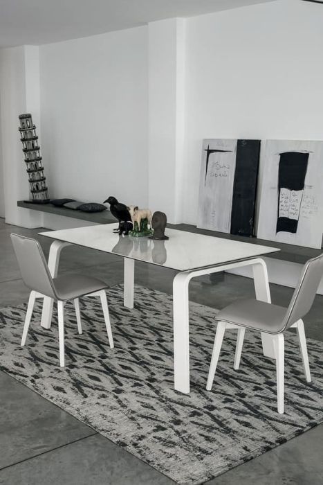 Mesa Comedor Escandinavo Gres Porcelanico Grafite Metal