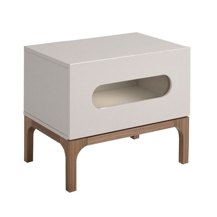Mesita de Noche con Iluminación Interior Mdf Gris Chapa Nogal, 60 Cm