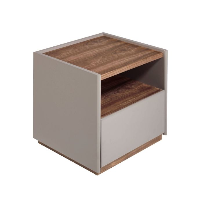 Mesita de Noche 1 Cajón Mdf Gris Chapa Nogal, 50 Cm