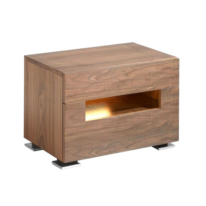 Mesita de Noche con iluminación Interior Chapa Nogal Acero, 58 Cm