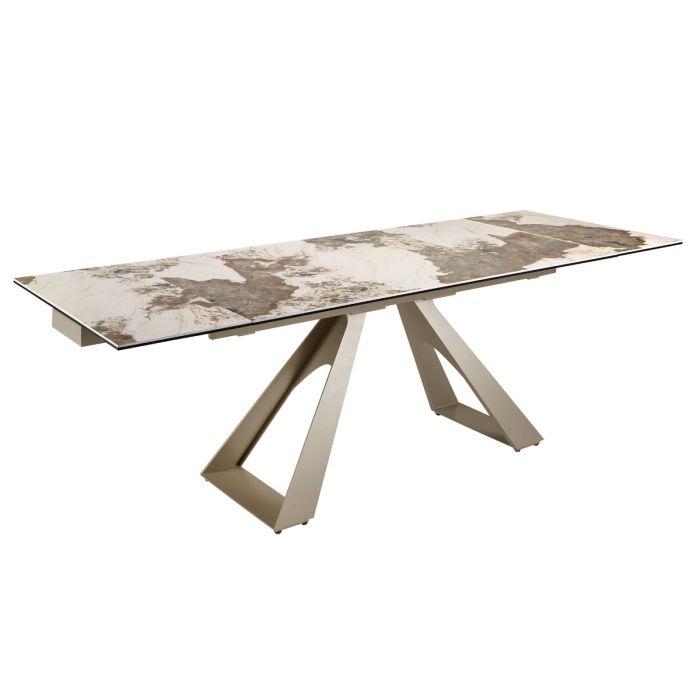 Mesa Comedor Extensible Rectangular Mármol Porcelánico Acero Color Champagne, 160/240 Cm
