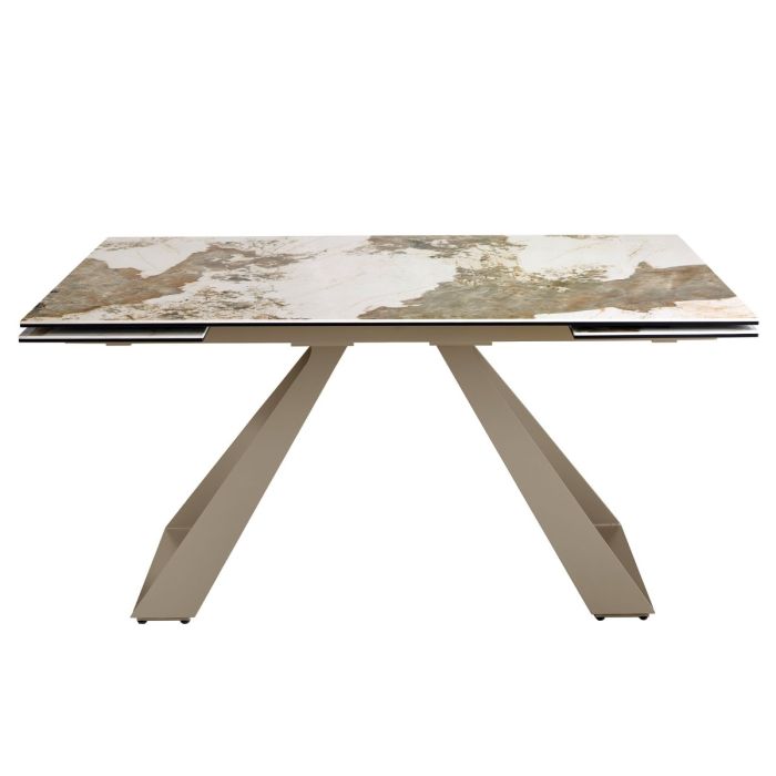 Mesa Comedor Extensible Rectangular Mármol Porcelánico Acero Color Champagne, 160/240 Cm