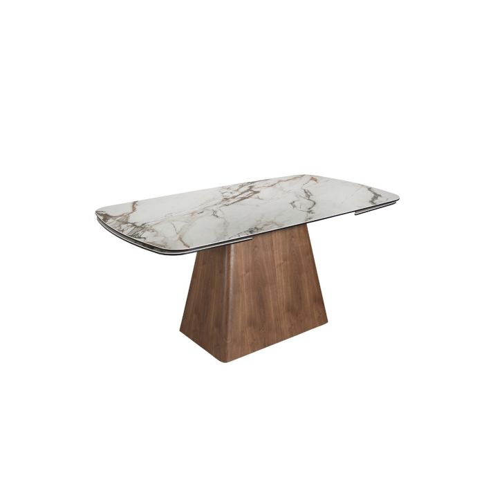Mesa Comedor Extensible Mármol Porcelánico Blanco Mate Nogal, 180/260 Cm