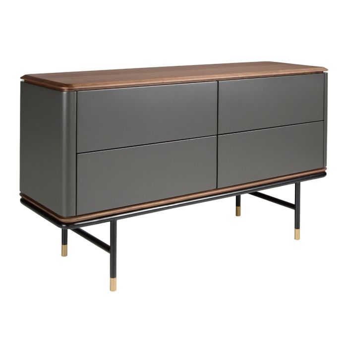 Cómoda Chapa Nogal MDF Gris Oscuro Acero Negro, 140 Cm