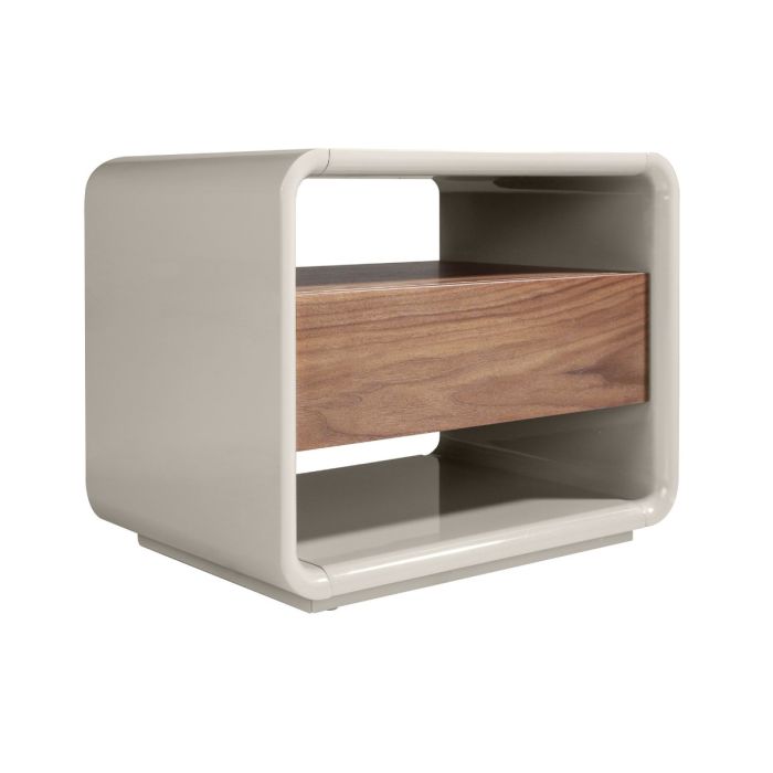 Mesita de Noche Mdf Gris 1 Cajón Chapa Nogal, 55 Cm