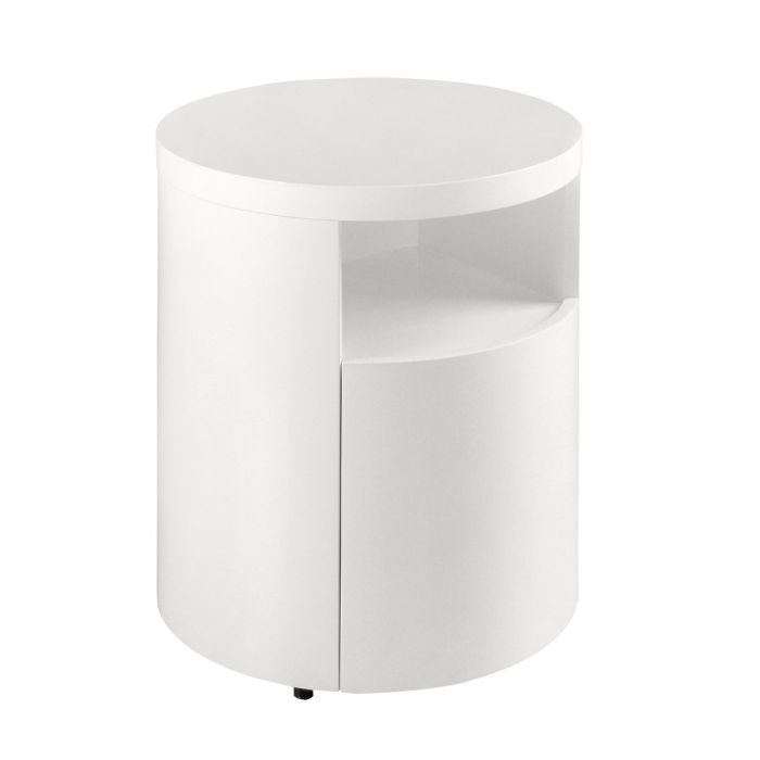 Mesita de Noche Redonda 1 Cajón Blanco, Ø48 Cm