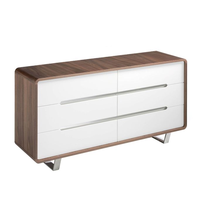 Cómoda MDF Blanco Chapa Nogal Acero Cromado, 140 Cm