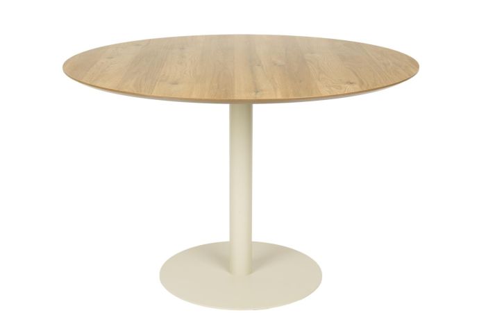Mesa de comedor nórdico moderno en mdf natural y base de hierro beige.