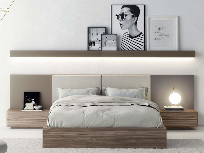 Cama Nogal Antik y Símil Piel NZ