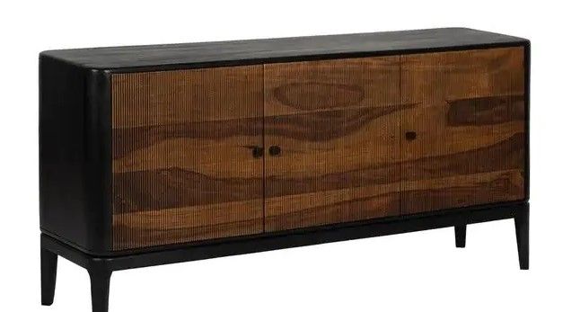 Aparador nórdico 3 puertas en madera de mango y madera de sheesham marrón y negro.