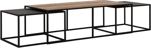 Set 3 Mesas Centro Listones Cosmo Madera Teca Metal, 110 Cm
