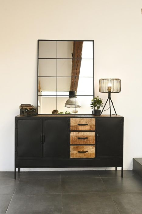 Espejo Ventana Cristal Hierro Negro, 120 Cm