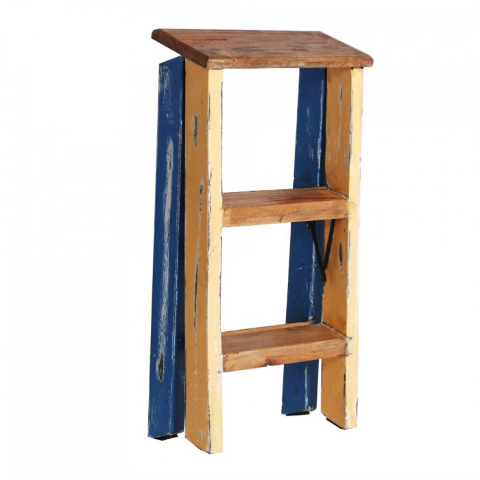 Escalera Madera de Mahogany Natural/Azul Marino, 57 Cm