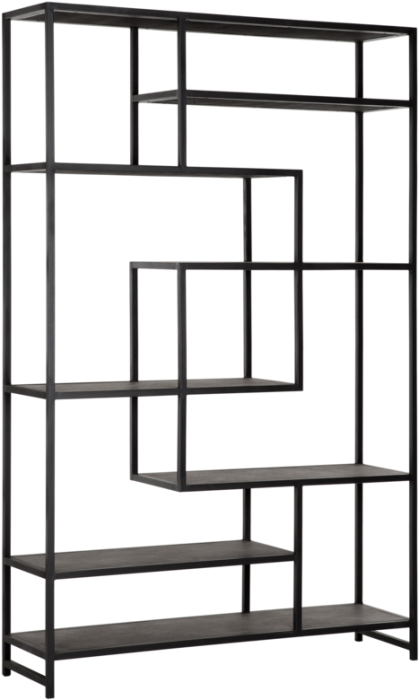 Estantería en metal negro con estantes revestidos en cuero reciclado 120 cm