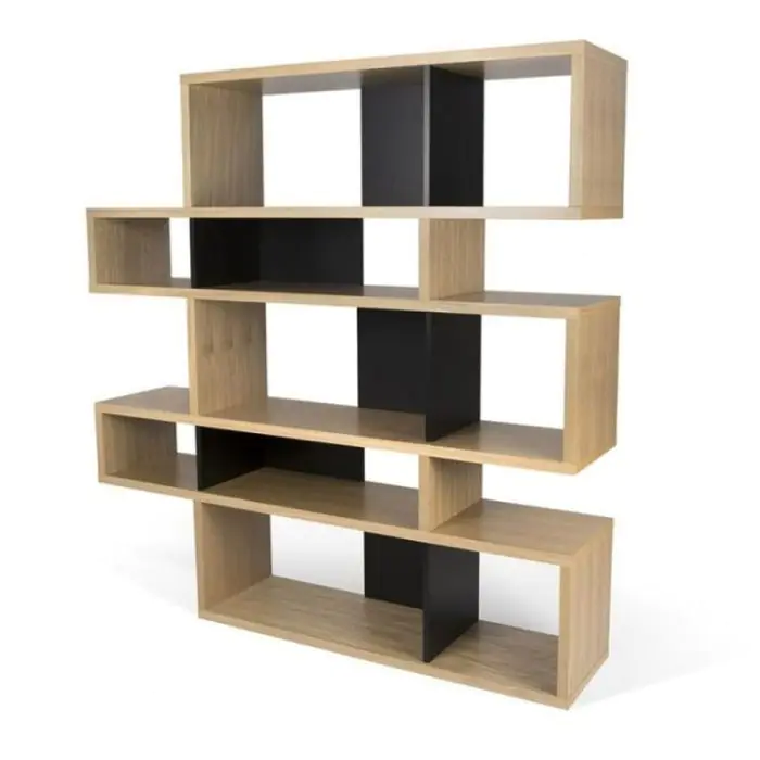 Estantería Estilo Nórdico Roble Natural Paneles Negro, 156 cm