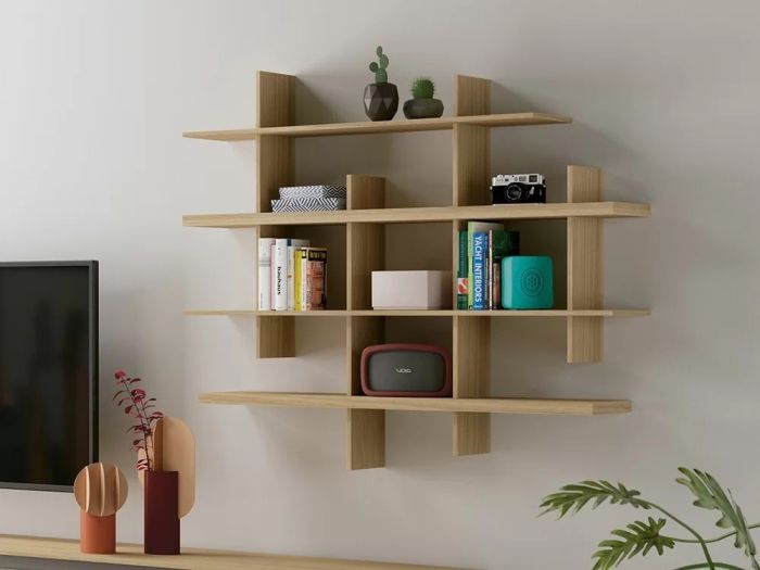 Estantería Manlio Estilo Moderno Chapa Madera Natural, 120 Cm