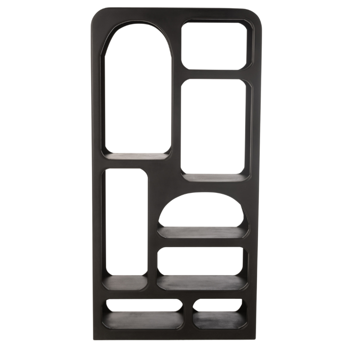 Estantería escultórica nórdica moderna en madera de mango negro.
