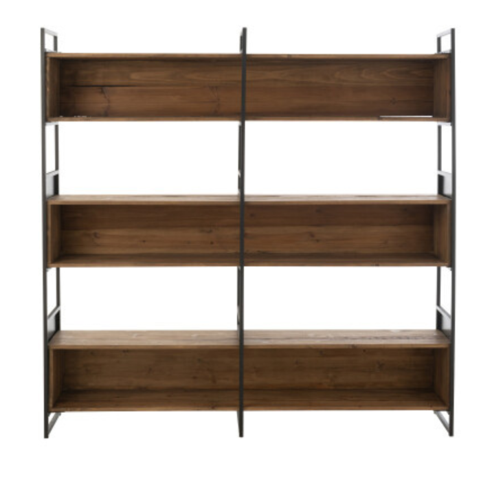 Estantería 3 estantes nórdico en madera reciclada natural y metal negro.