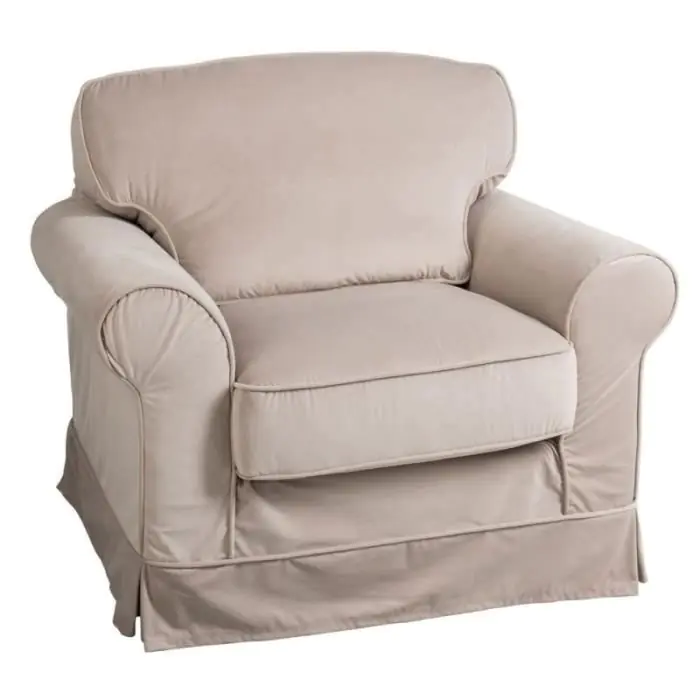 Sillón Estilo Clásico Tapizado Terciopelo Beige, 102 Cm