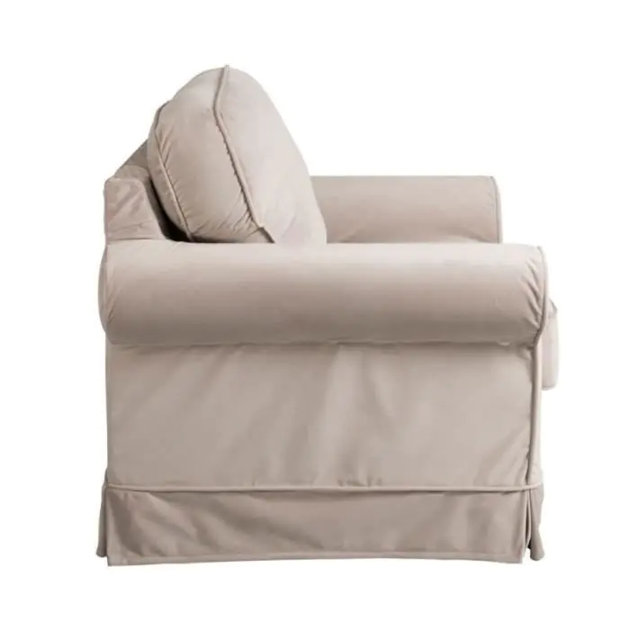 Sillón Estilo Clásico Tapizado Terciopelo Beige, 102 Cm