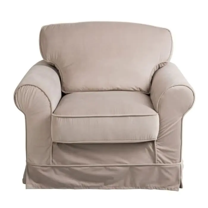 Sillón Estilo Clásico Tapizado Terciopelo Beige, 102 Cm