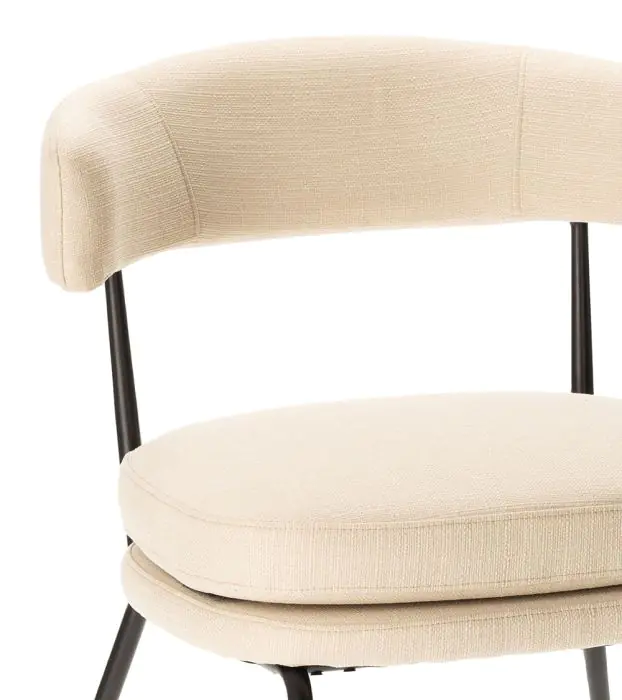 Sillón Tapizado Tejido Blanco Crudo Metal Negro, 68 Cm