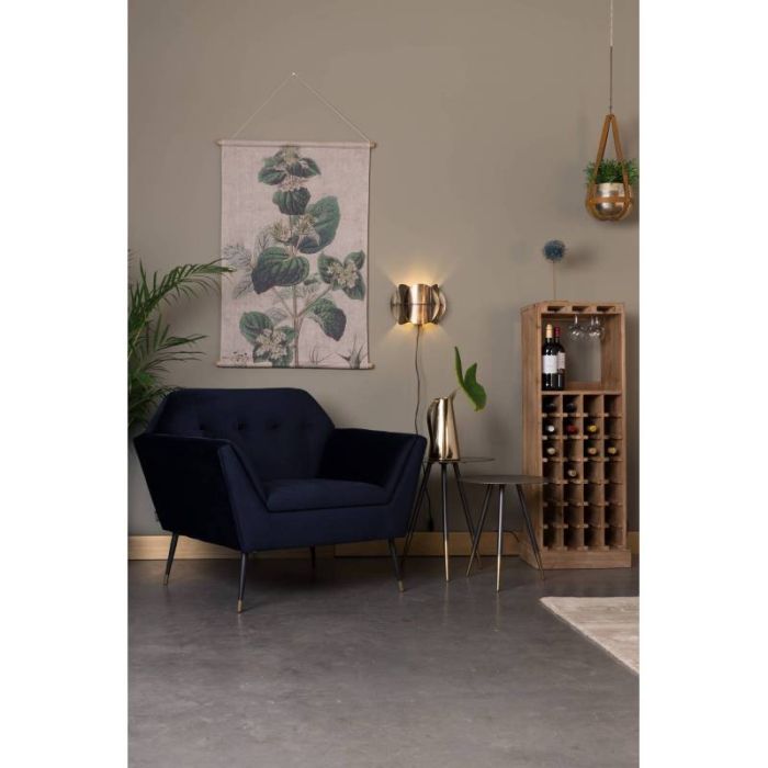 Sillón Tapizado Terciopelo Azul Oscuro Hierro, 73 Cm