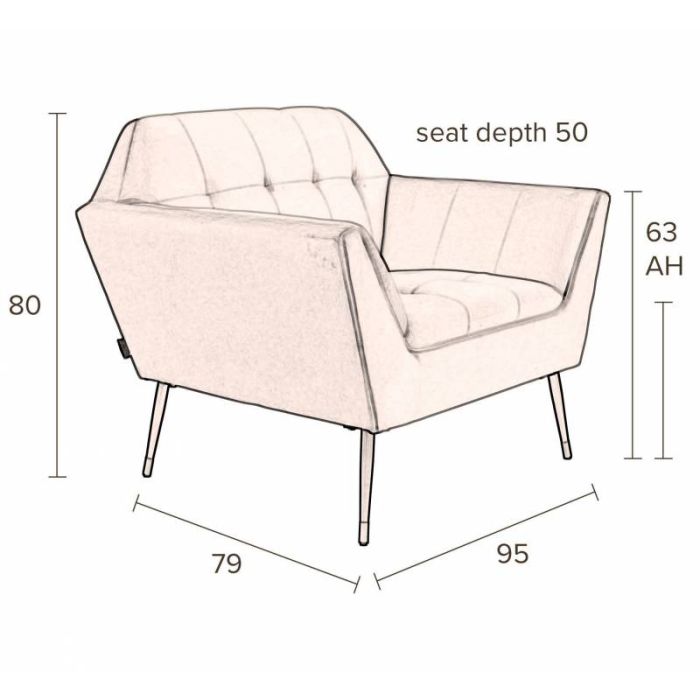 Sillón Tapizado Terciopelo Azul Oscuro Hierro, 73 Cm