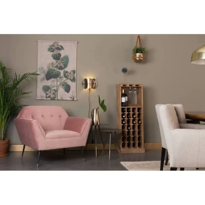 Sillón Tapizado Terciopelo Rosa Hierro Negro, 79 Cm