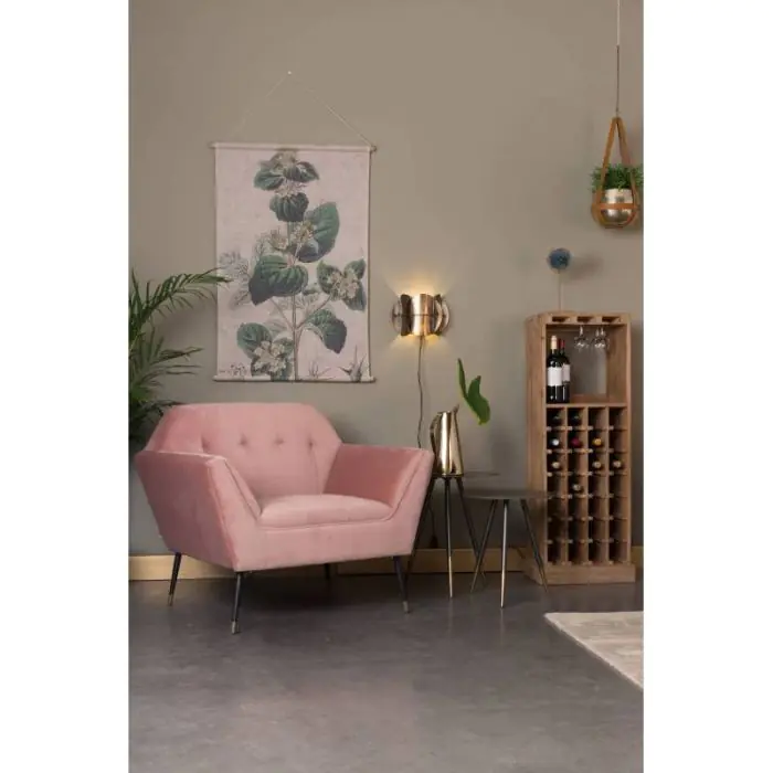 Sillón Tapizado Terciopelo Rosa Hierro Negro, 79 Cm