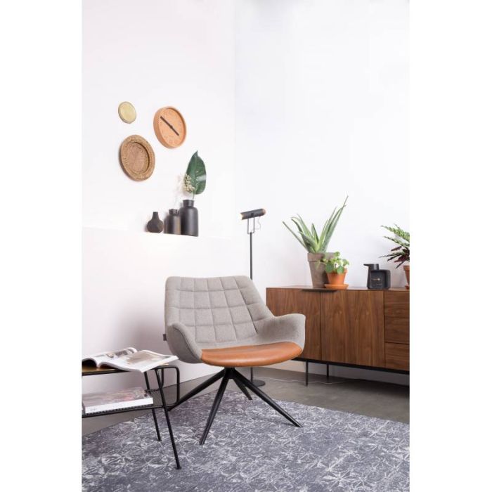 Sillón Tejido Símil Piel Gris Marrón Metal, 80'5 Cm