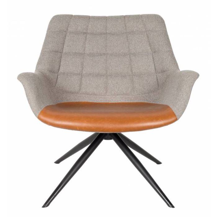 Sillón Doulton Estilo Moderno Gris Tejido Marrón Símil Piel Metal, 80'5 Cm