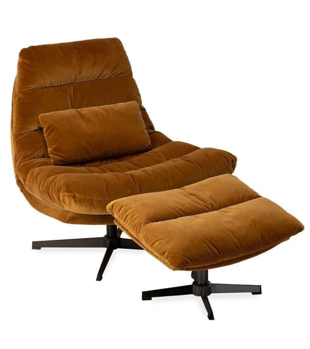 Sillón Terciopelo Color Camel Metal Negro, 82 Cm