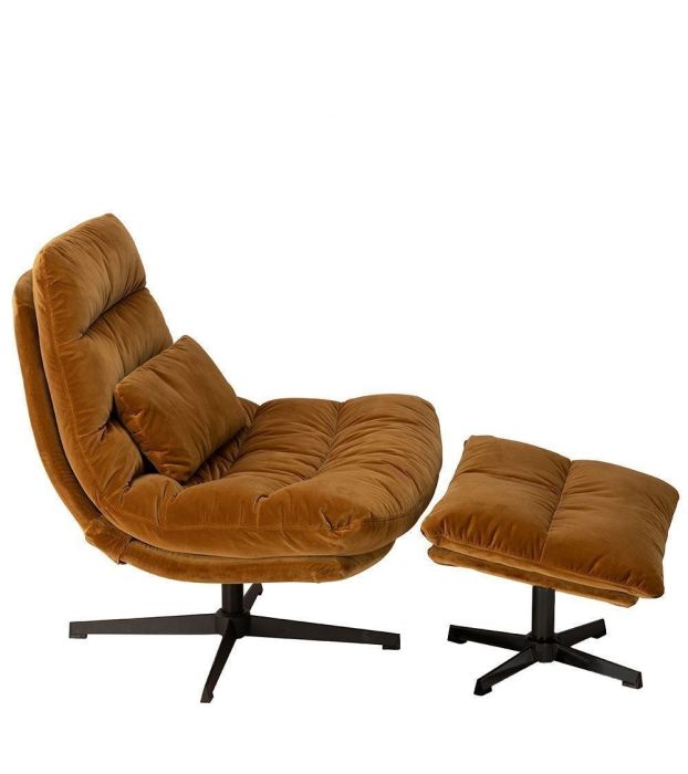 Sillón Terciopelo Color Camel Metal Negro, 82 Cm