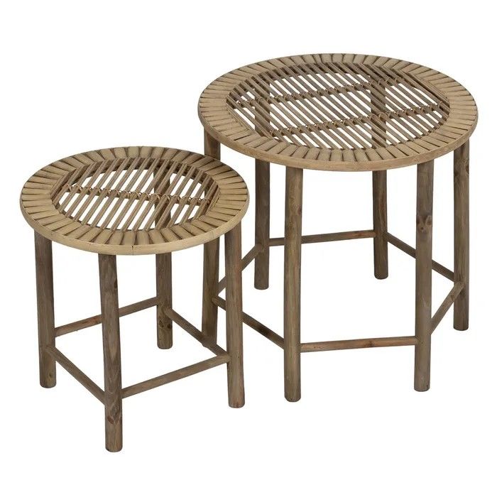 Set de 2 Mesas auxiliares estilo étnico en bambú natural.