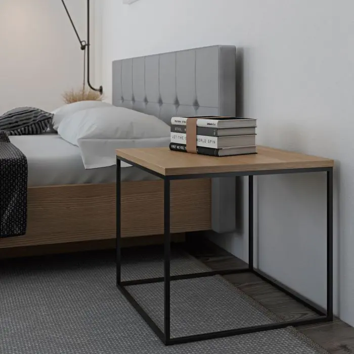 Mesa Auxiliar Madera Natural Metal Negro Estilo Escandinavo, 50 cm