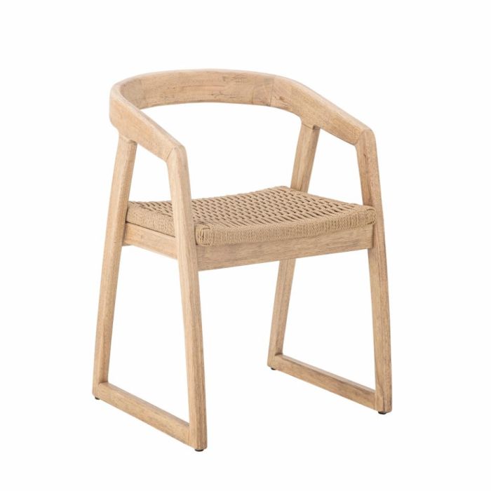 Silla étnica en madera de caucho y papel trenzado natural.