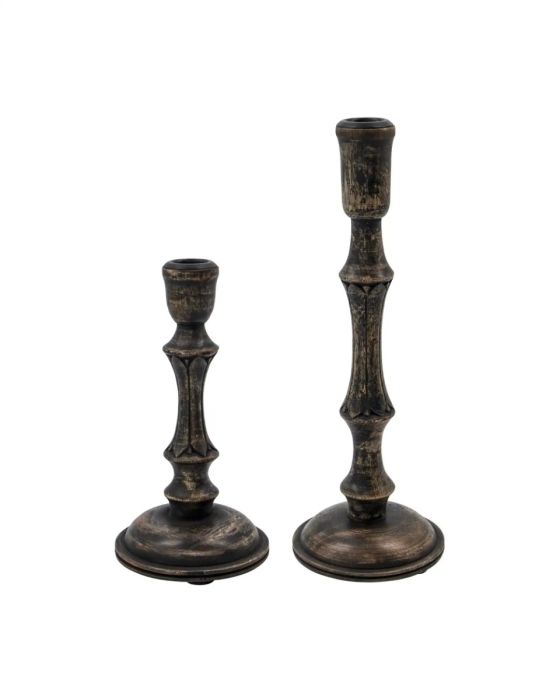Set/2 candelabro clásico en madera de mango negra.