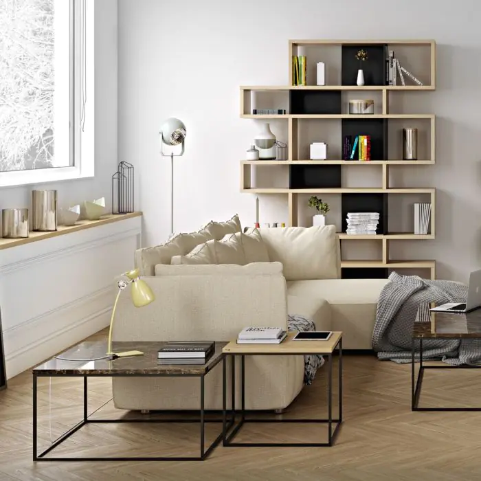 Mesa Auxiliar Madera Natural Metal Negro Estilo Escandinavo, 50 cm