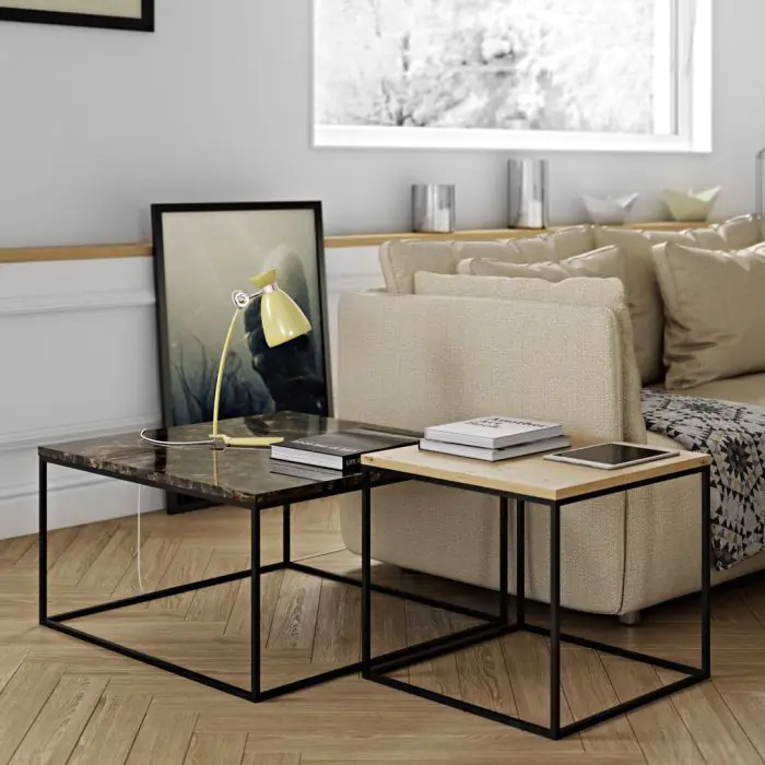 Mesa Auxiliar Madera Natural Metal Negro Estilo Escandinavo, 50 cm