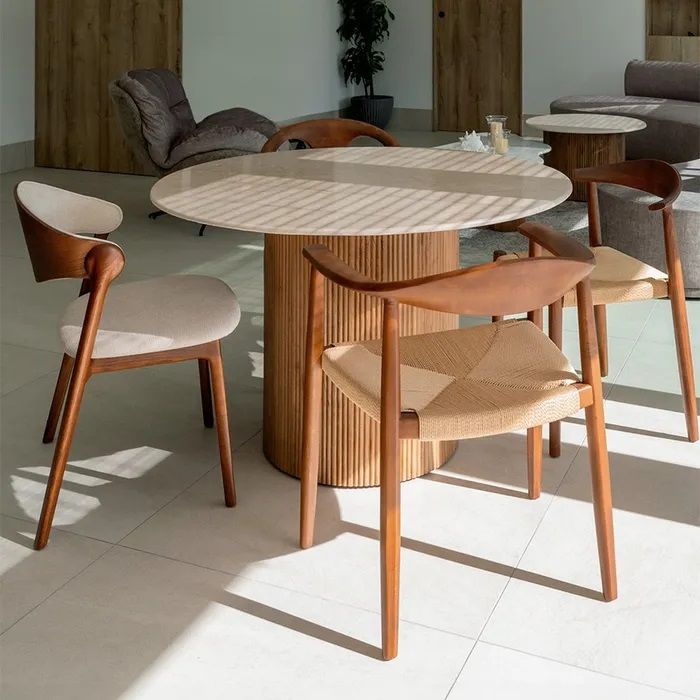 Mesa Comedor Natural-Crema Mármol/Madera, 120 Cm
