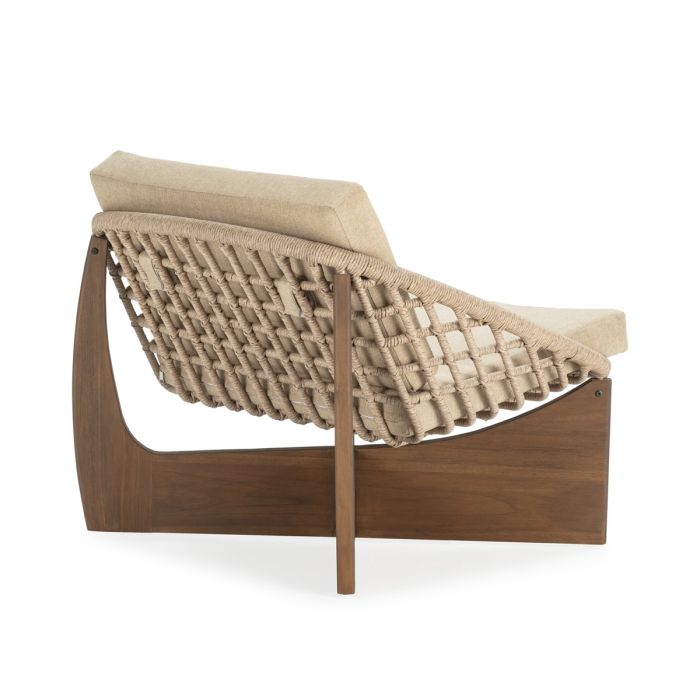 Sillón 75x70x80 Madera de Teca/Ratán/Tela -- Natural/Camel