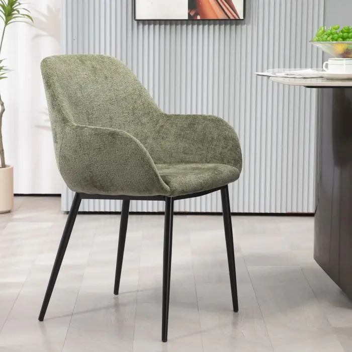 Silla Comedor Tejido Chenilla Caqui Metal, 58 Cm